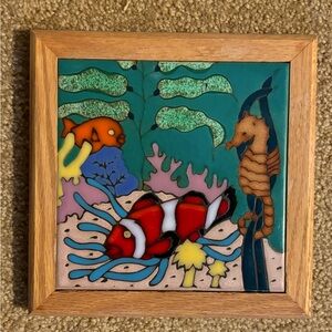 Triton tile/ Coral reef 6x6 tile, with frame 7.5 x7.5 hot plate or art